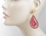 Large Clip On Dangle Earrings Embroidered Rich Maroon