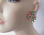 Spectacular Marquis Crystal Clip On Earrings Pink & Green