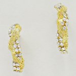 Glamorous Clip On Hoop Earrings Gold with Dazzling Crystals