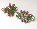 Spectacular Marquis Crystal Clip On Earrings Pink & Green