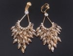 Clip On Earrings Chandelier, Gold with CZ & Champagne Crystals