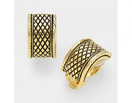 Gold Half Hoop Clip On Earrings with Black Embossing | Dazzlers