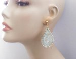 Large Gold Drop Clip On Earrings Aqua Embroidered | Dazzlers