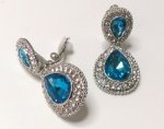 Gorgeous Aqua Crystal Clip On Earrings with Crystal Pave