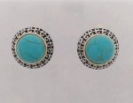 Classy Retro Button Style Clip On Earrings, Faux Turquoise Gems