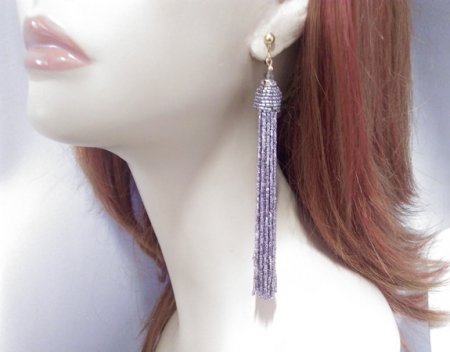 Tassel Clip On Earrings Long Soft Mauve Strands Gold Clips