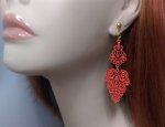 Modern Clip On Earrings Burnt Orange Enameled Metal Filigree