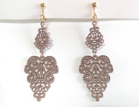 Modern Clip On Earrings in Metal Filigree Stone Enamel Finish