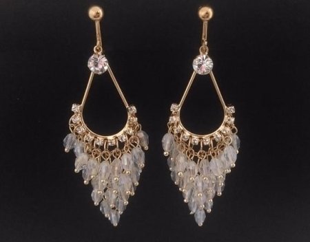 Clip On Earrings, Chandelier, CZ, Clear Crystals | Dazzlers