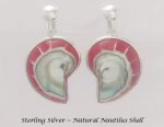 Sterling Silver Clip On Earrings, Nautilus Shell,Artisan Crafted