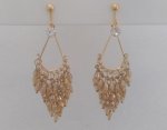 Clip On Earrings Chandelier, Gold with CZ & Champagne Crystals