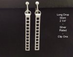 Silver Clip On Earrings, Long Drop Fashion Earrings