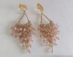 Clip On Chandelier Earrings, Gold with Pink Crystals, Bridal