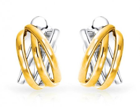 Clip On Earrings Half Hoop Combination of Gold and Silver