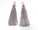 Tassel Clip On Earrings Long Soft Mauve Strands Gold Clips