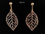 Gold Clip On Earrings, Leaf Design, Fashion Clipon Earrings