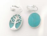 Sterling Silver Clip On Earrings, Turquoise, Tree of Life