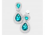 Gorgeous Aqua Crystal Clip On Earrings with Crystal Pave