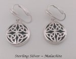 Petite Clip-on Earrings, Sterling Silver with Malachite, Celtic