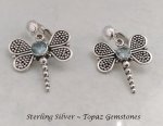 Dragonfly Clip-on with Blue Topaz Gemstones - Sterling Silver