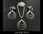 Clip On Earrings and Necklace Set 925 Sterling Silver, Classy