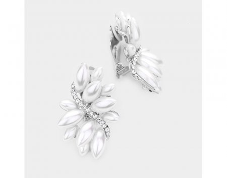 Impressive Pearl Clip On Earrings in a Marquise Style Cluster