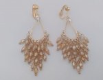 Clip On Earrings Chandelier, Gold with CZ & Champagne Crystals