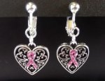 Dazzlers Clip On Earrings with Pink Ribbon, Antique Style