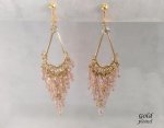 Clip On Chandelier Earrings, Gold with Pink Crystals, Bridal