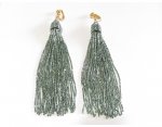 Clip On Tassle Earrings Long Drop Mint Acrylic Strands