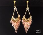 Clip On Chandelier Earrings, Gold with Pink Crystals, Bridal