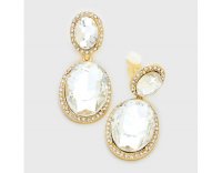 Classy Clip On Earrings with Clear Crystals, Gold Trim