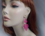 Dangle Clip On Earrings Hot Pink Metal Filigree 2 Tier Long Drop