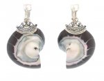 Clip On Earrings, Nautilus Shell, Sterling Silver, Artisan Made