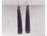 Clip On Tassel Earrings, Black Fine Cotton, Gold Earring Clips