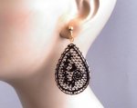 Black Embroidered Dangle Clip On Earrings, Gold, by Dazzlers