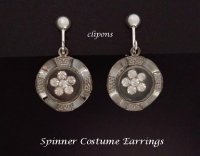 Clip On Earrings, Silver with Spinning Crystals, by Dazzlers