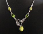 Necklace with Peridot and Lizardite in Ornate Sterling Silver