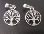 Fashion Clip On Earrings, Tibetan Silver Tree of Life Design