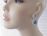 Gorgeous Aqua Crystal Clip On Earrings with Crystal Pave