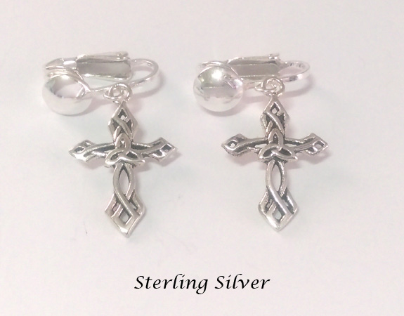 Crucifix Sterling Silver Clip On Earrings - Click Image to Close