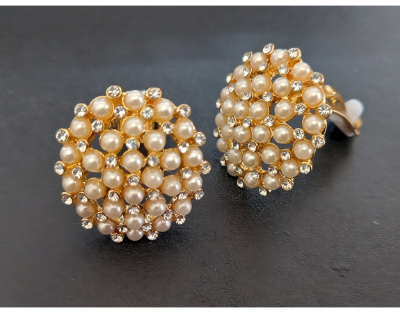 Clip On Pearl Earrings with Crystals, Pearl Earrings, Pearls - Click Image to Close