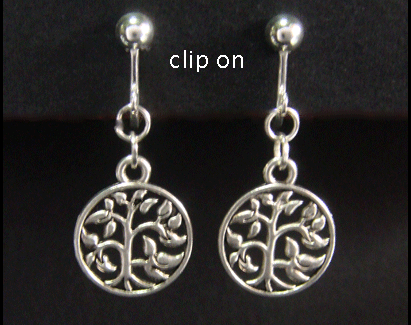 Modern Clip On Earrings, Tree of Life, Silver Earrings