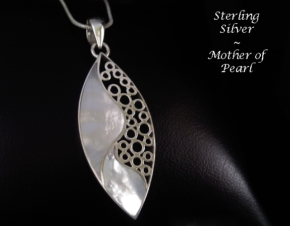 Necklace with Mother of Pearl in Ornate Sterling Silver - Click Image to Close